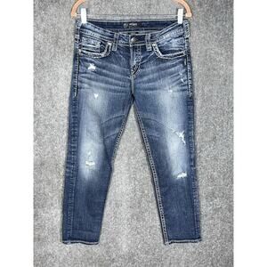 Silver Aiko Mid Straight‎ Jeans Womens Size 28 Blue Distressed Denim Pockets